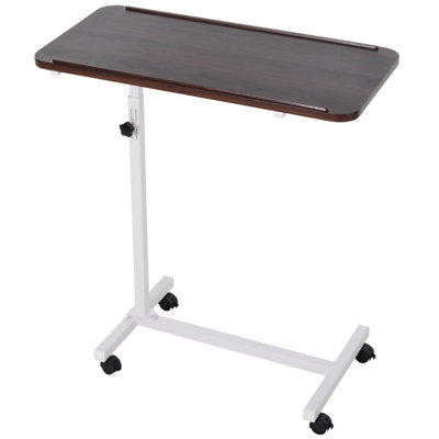 HOMCOM C-Shaped Mobile Table Sofa Over Bed Side Nightstand w/ Casters, Brown