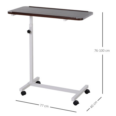 HOMCOM C-Shaped Mobile Table Sofa Over Bed Side Nightstand w/ Casters, Brown