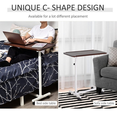 HOMCOM C-Shaped Mobile Table Sofa Over Bed Side Nightstand w/ Casters, Brown