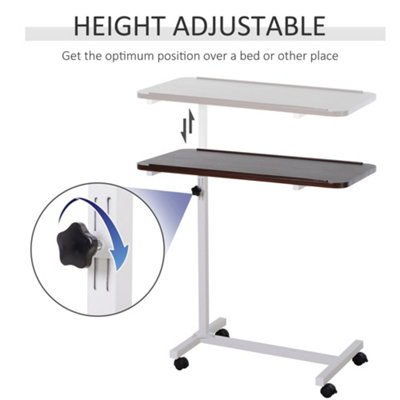 HOMCOM C-Shaped Mobile Table Sofa Over Bed Side Nightstand w/ Casters, Brown