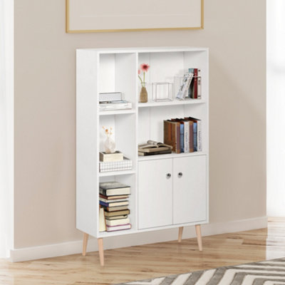 HOMCOM Cabinet Shelves Bookcase Storage Unit Free Standing w/ Two Doors White