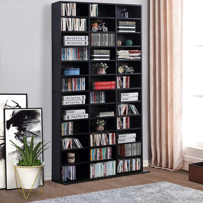 HOMCOM CD DVD Media Storage Shelves Display Shelf Racks Wooden Frame Black