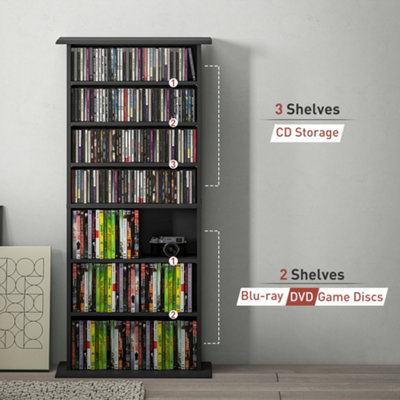 HOMCOM CD Storage Unit DVD Tower Blu-ray Storage Shelf for Living Room Black