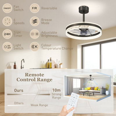 HOMCOM Ceiling Fan Light with 3 Colour, Timer, Reversible, Remote, Black