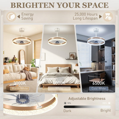 HOMCOM Ceiling Fan Light with 3 Colour, Timer, Reversible, Remote, Gold