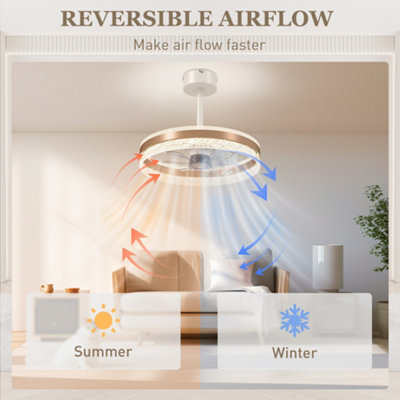 HOMCOM Ceiling Fan Light with 3 Colour, Timer, Reversible, Remote, Gold