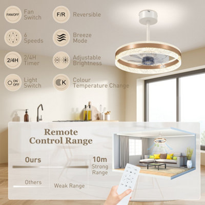 HOMCOM Ceiling Fan Light with 3 Colour, Timer, Reversible, Remote, Gold