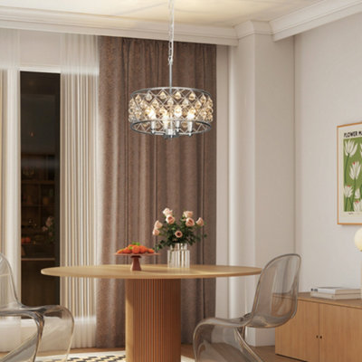 HOMCOM Ceiling Light with Adjustable Height, Modern Crystal Chandelier