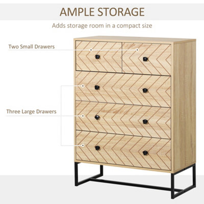 HOMCOM Chest Of 5 Drawers Storage Unit Unique Zigzag Design Anti Tip & Top