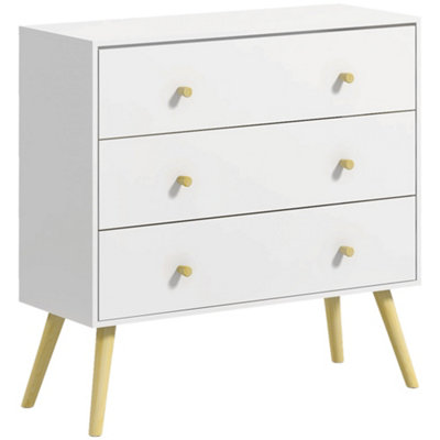 HOMCOM Chest of Drawers, 3 Drawer Unit Storage Cabinet with Wood Legs for Bedroom