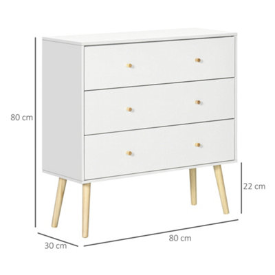 HOMCOM Chest of Drawers, 3 Drawer Unit Storage Cabinet with Wood Legs for Bedroom