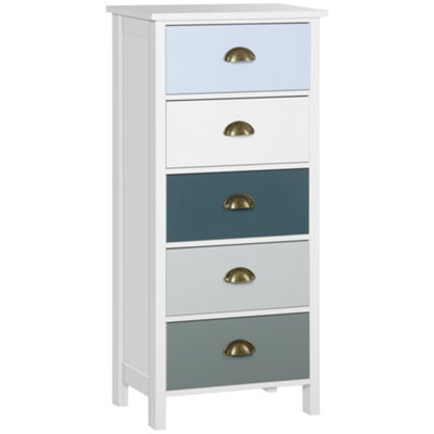 HOMCOM Chest of Drawers, 5 Drawer Storage Organizer Unit Bedroom, Blue