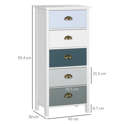 HOMCOM Chest of Drawers, 5 Drawer Storage Organizer Unit for Bedroom Grey and Blue