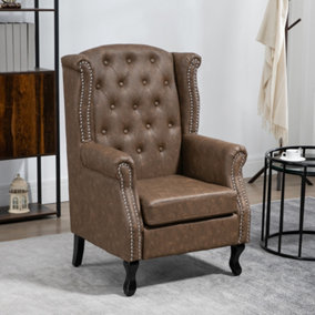 HOMCOM Chesterfield-style Wing Back Armchair Tufted Accent Chair Brown