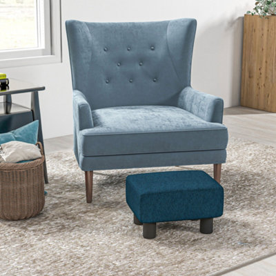 HOMCOM Chic Linen Fabric Footstool Ottoman Cube with 4 Plastic Legs Blue