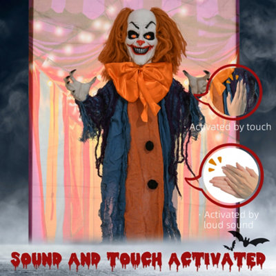 HollyHOME Animierter Halloween-Clown zum Aufhängen, mit leuchtenden Augen, gruseligem Klang und schüttelndem Körper, Halloween-Dekorationen, gruseliges Spukhaus, Outdoor-Requisite, Dekoration, 152,4