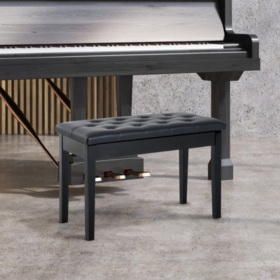 HOMCOM Classic Piano Bench Padded Seat Makeup Stool Solid Wood Wooden Black