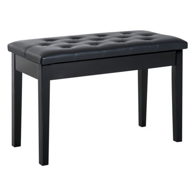 HOMCOM Classic Piano Bench Padded Seat Makeup Stool Solid Wood Wooden Black