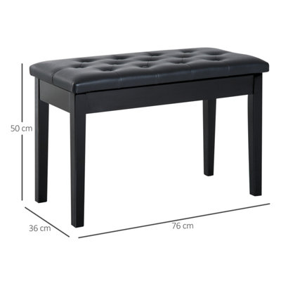HOMCOM Classic Piano Bench Padded Seat Makeup Stool Solid Wood Wooden Black