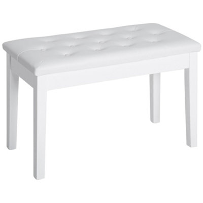 HOMCOM Classic Piano Bench Padded Seat Makeup Stool Solid Wood Wooden White