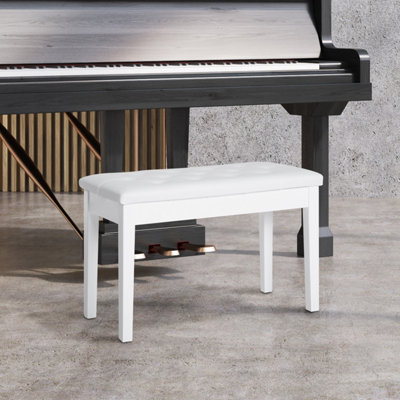 HOMCOM Classic Piano Bench Padded Seat Wooden Makeup Stool, White