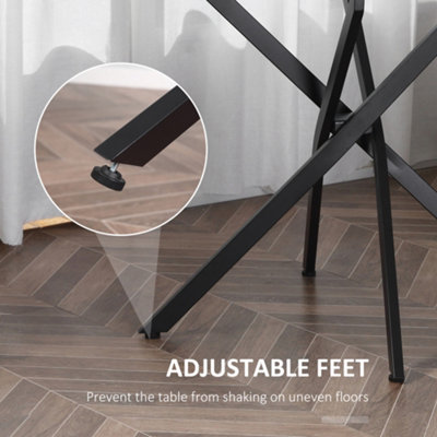 HOMCOM Clear Glass Side Table Round Metal Dining Table Dining Living Room Black