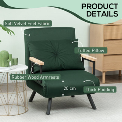 HOMCOM Click Clack Single Chair Bed Settee for Living Room, Green