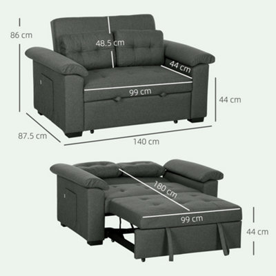 HOMCOM Click Clack Sofa Bed 2 Seater Sofa Bed for Living Room Charcoal Grey
