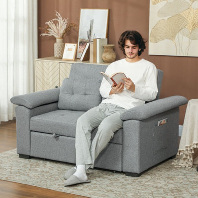 HOMCOM Click Clack Sofa Bed 2 Seater Sofa Bed for Living Room Light Grey