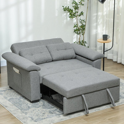 HOMCOM Click Clack Sofa Bed 2 Seater Sofa Bed for Living Room Light Grey