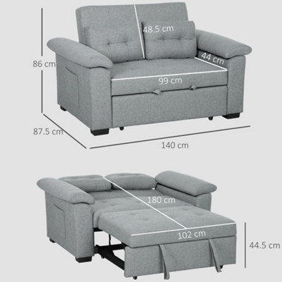 HOMCOM Click Clack Sofa Bed 2 Seater Sofa Bed for Living Room Light Grey