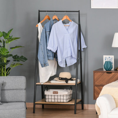 HOMCOM Clothes Rail, Freestanding Metal Cloth Rack with 2 Tier Storage ...