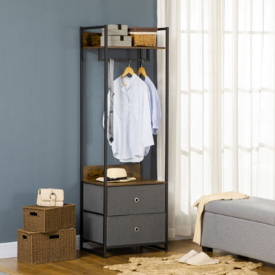 HOMCOM Clothes Rail, Metal Coat Stand, Garment Rack with 2 Fabric Storage Drawer