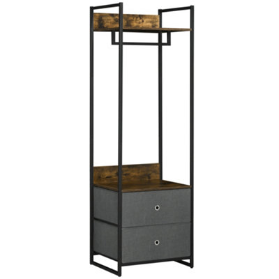 HOMCOM Clothes Rail, Metal Coat Stand, Garment Rack with 2 Fabric Storage Drawer