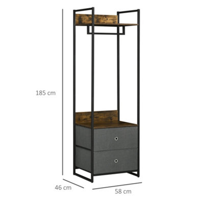 HOMCOM Clothes Rail, Metal Coat Stand, Garment Rack with 2 Fabric Storage Drawer