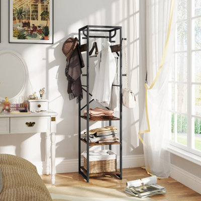 HOMCOM Clothes Rail with Storage Shelf and Hooks, Clothes Rack, Rustic ...