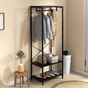 HOMCOM Coat Rack, 2-in-1 Clothes Stand with Shoe Storage for Hallway, Black