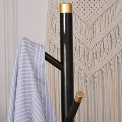  HOMCOM Coat Rack Bamboo Coat Stand with Round Base for Handbags 