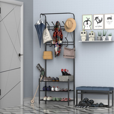 HOMCOM Coat Rack Stand Hall Tree w 18 Hooks 3 Tier for Entryway