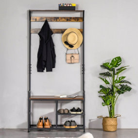 HOMCOM Coat Rack Stand Shoe Storage Bench for Bedroom Living Room Entryway
