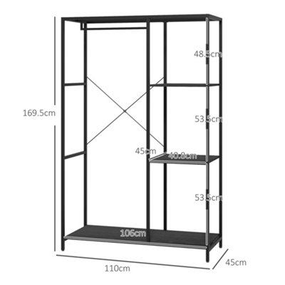 HOMCOM Coat Rack Stand with Hanging Rail and Storage Shelves for Hallway Black