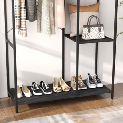 HOMCOM Coat Rack Stand with Hanging Rail and Storage Shelves for Hallway Black