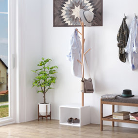 HOMCOM Coat Rack Storage Bench Hallway Tree Hat Hanger Entryway Bedroom Stand
