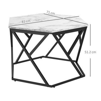 HOMCOM Coffee Table Cocktail Table with High Gloss Marble Top Steel Frame White