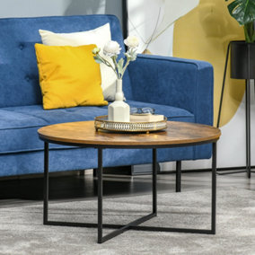 HOMCOM Coffee Table Industrial Round Side Table w/ Metal Frame for Living Room