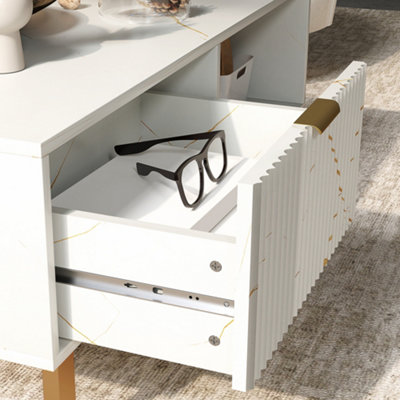 HOMCOM Coffee Table, Living Room Table with Drawer and Open Shelves, White