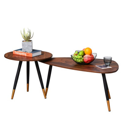 HOMCOM Coffee Table Set of 2 Nesting End Side Tables for Living Room, Walnut