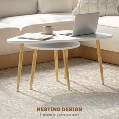 HOMCOM Coffee Table Set of 2 Nesting End Side Tables for Living Room, White