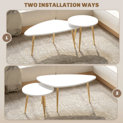HOMCOM Coffee Table Set of 2 Nesting End Side Tables for Living Room, White