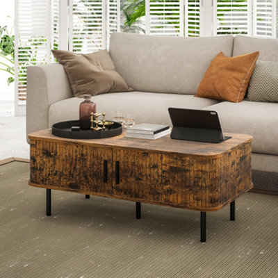 HOMCOM Coffee Table with Storage and Sliding Doors for Living Room Brown